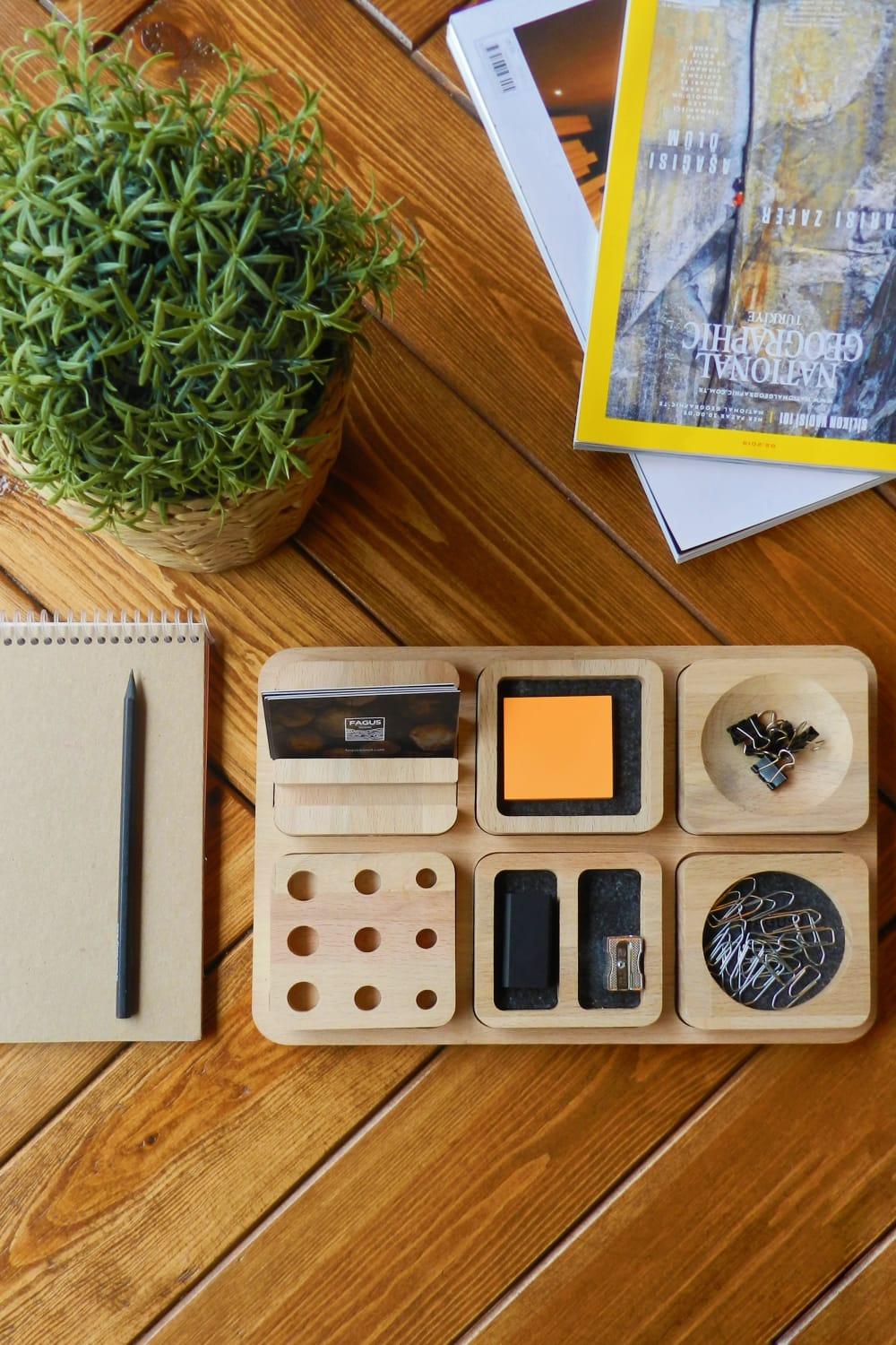 Fagus Wood-Arayende Masa Düzenleyici-Masaüstü Organizer-14-Milagron.com