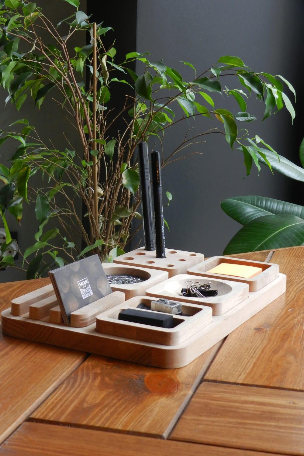 Fagus Wood-Arayende Masa Düzenleyici-Masaüstü Organizer-4-Milagron.com