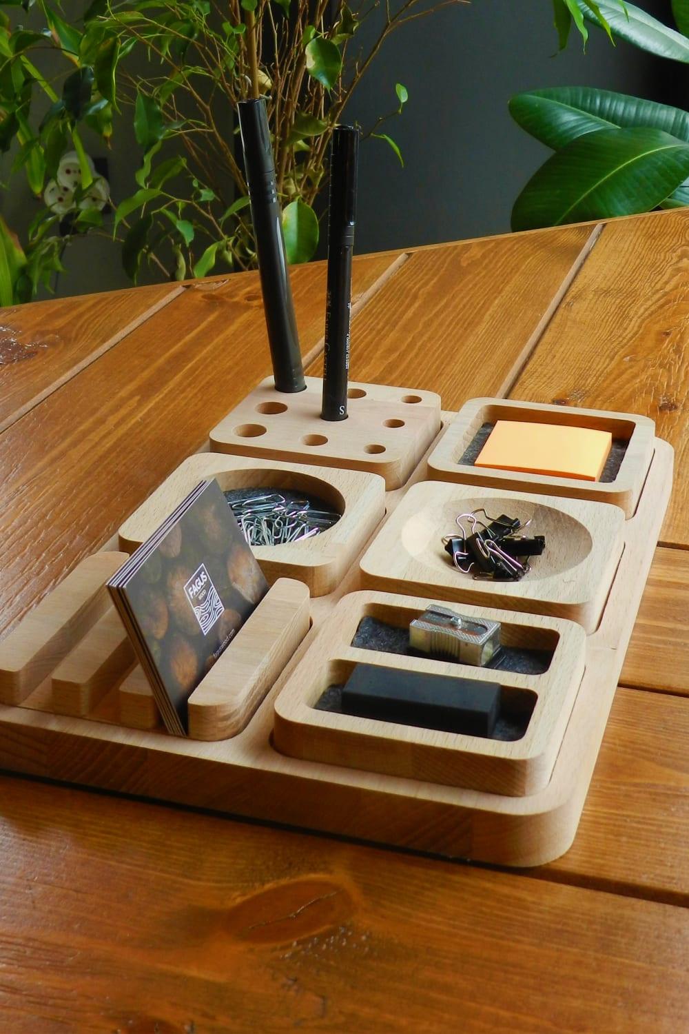 Fagus Wood-Arayende Masa Düzenleyici-Masaüstü Organizer-5-Milagron.com