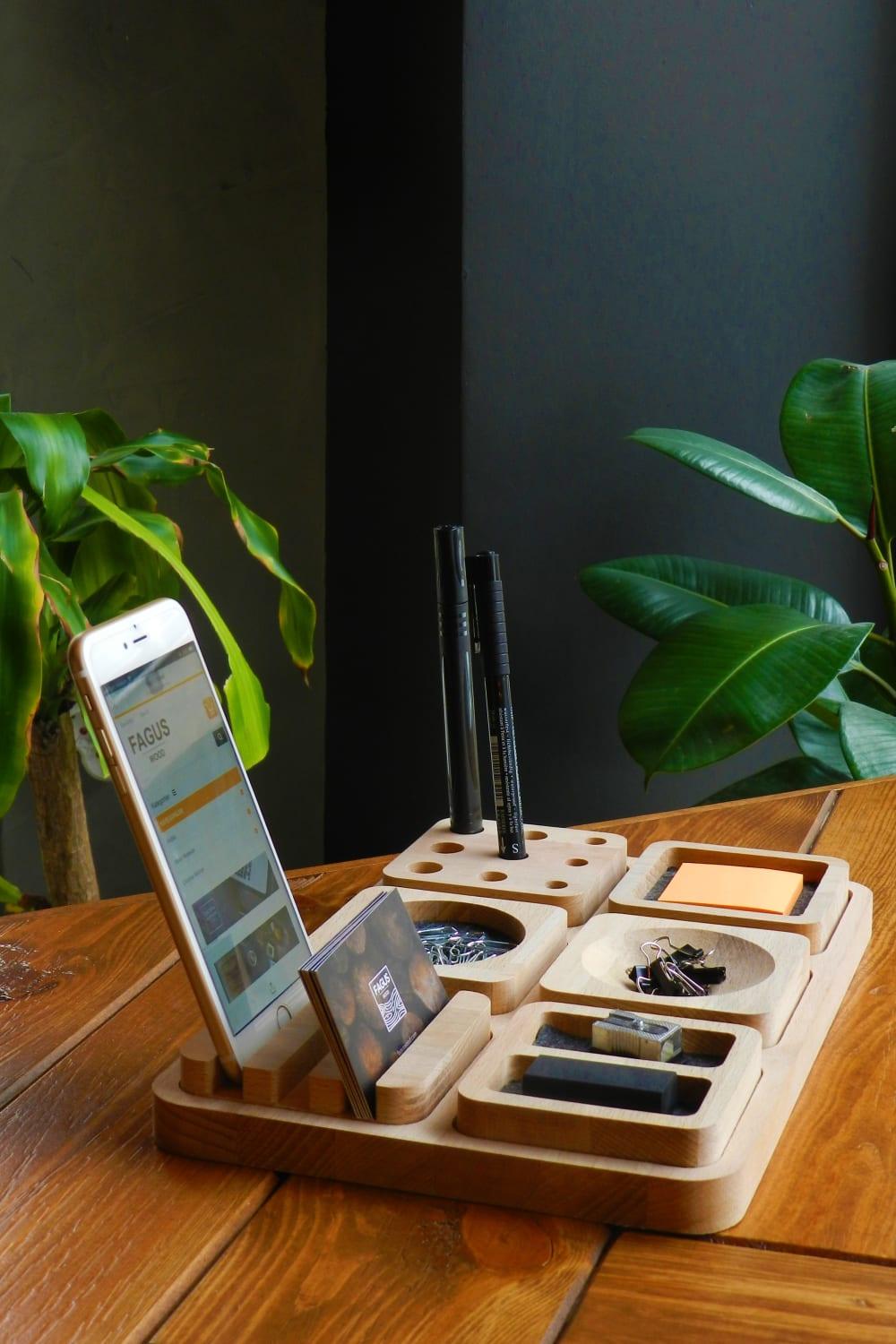 Fagus Wood-Arayende Masa Düzenleyici-Masaüstü Organizer-6-Milagron.com