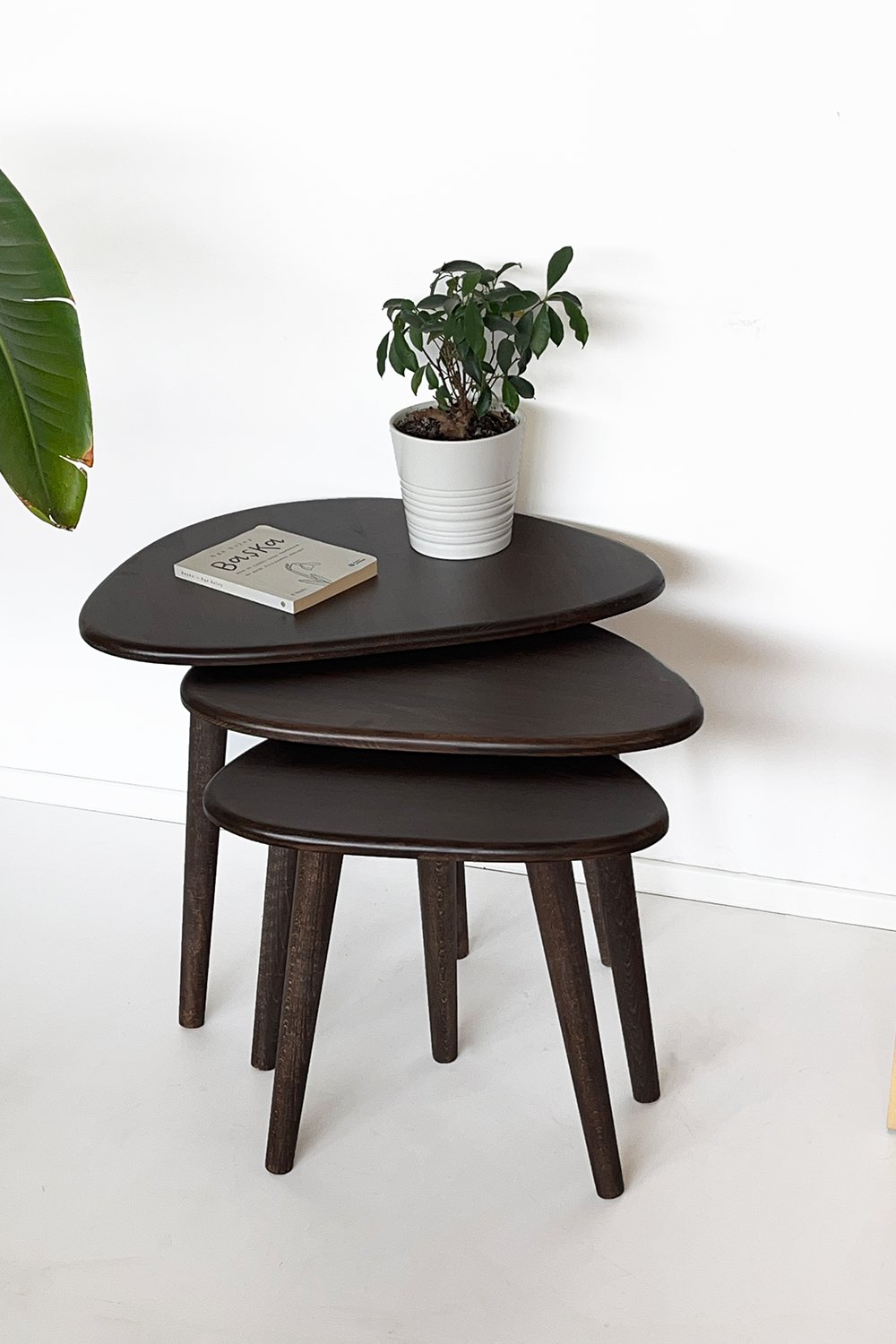 Fagus Wood-Doğal Masif Ahşap Damla Sehpa Seti - 3'lü Zigon Set Modern Ve Minimalist Sehpa Takımı (yan Sehpa, Orta Sehpa, Dekoratif Sehpa) (ceviz)-Sehpa-1-Milagron.com