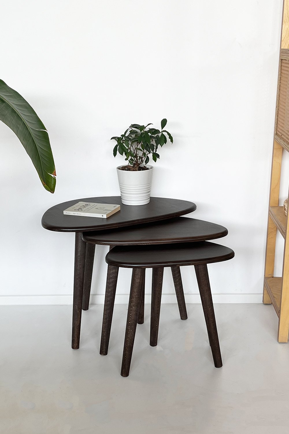 Fagus Wood-Doğal Masif Ahşap Damla Sehpa Seti - 3'lü Zigon Set Modern Ve Minimalist Sehpa Takımı (yan Sehpa, Orta Sehpa, Dekoratif Sehpa) (ceviz)-Sehpa-2-Milagron.com