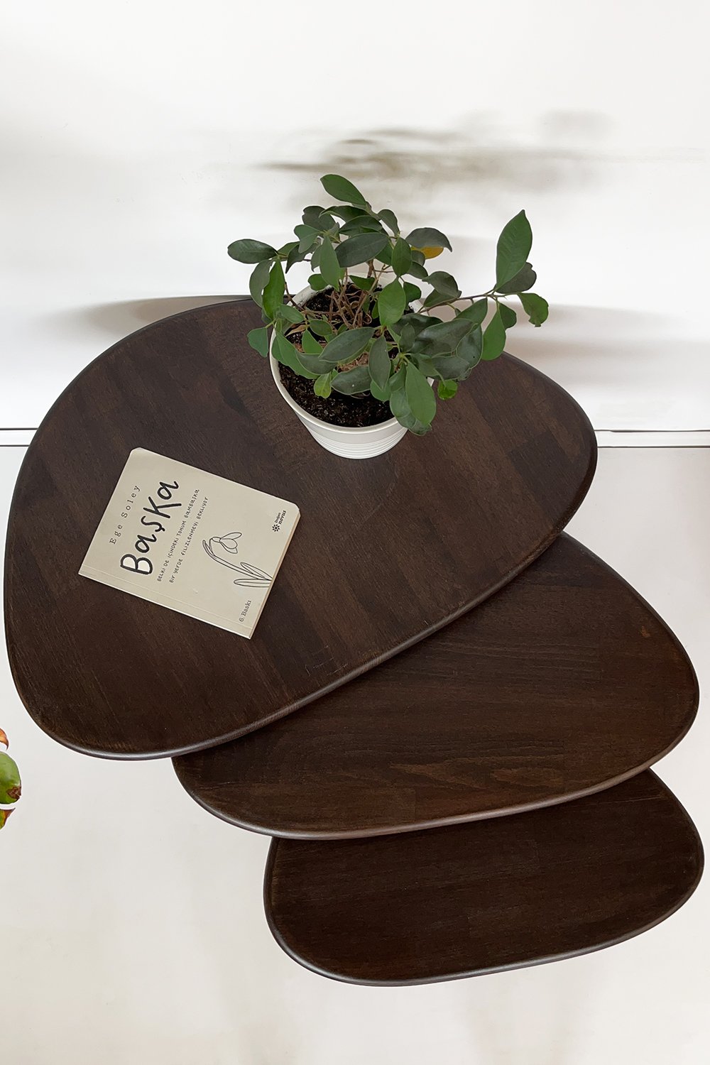 Fagus Wood-Doğal Masif Ahşap Damla Sehpa Seti - 3'lü Zigon Set Modern Ve Minimalist Sehpa Takımı (yan Sehpa, Orta Sehpa, Dekoratif Sehpa) (ceviz)-Sehpa-3-Milagron.com