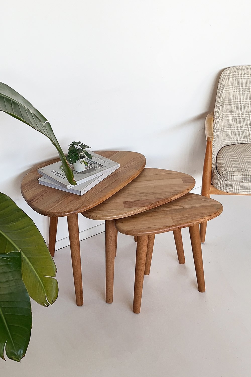 Fagus Wood-Doğal Masif Ahşap Damla Sehpa Seti - 3'lü Zigon Set Modern Ve Minimalist Sehpa Takımı (yan Sehpa, Orta Sehpa, Dekoratif Sehpa) (kayın)-Sehpa-1-Milagron.com