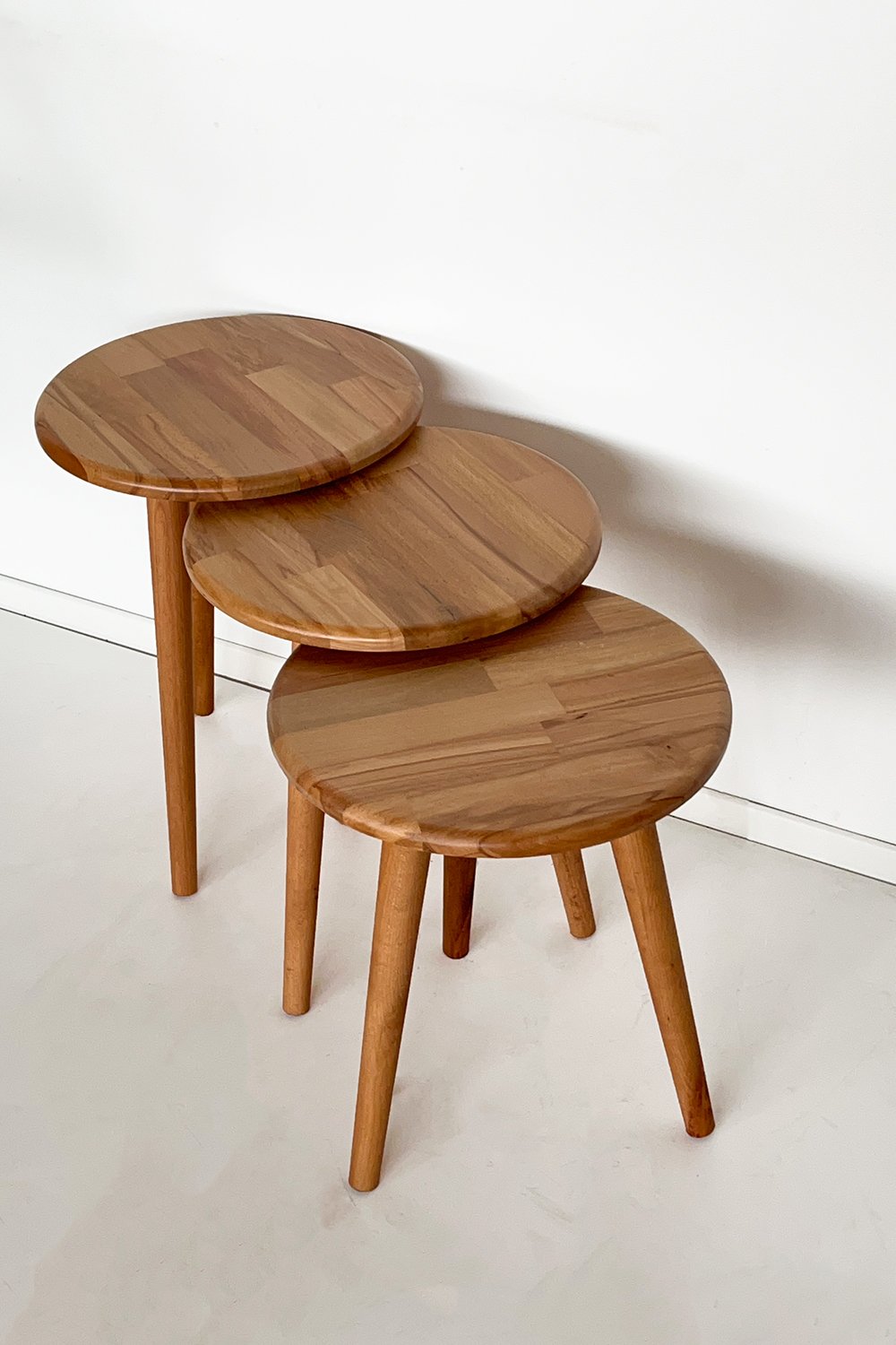 Fagus Wood-Doğal Masif Ahşap Yörünge Sehpa Seti - 3'lü Zigon Yuvarlak Modern Takım - Yan, Dekoratif Sehpa - Kayın-Sehpa-6-Milagron.com