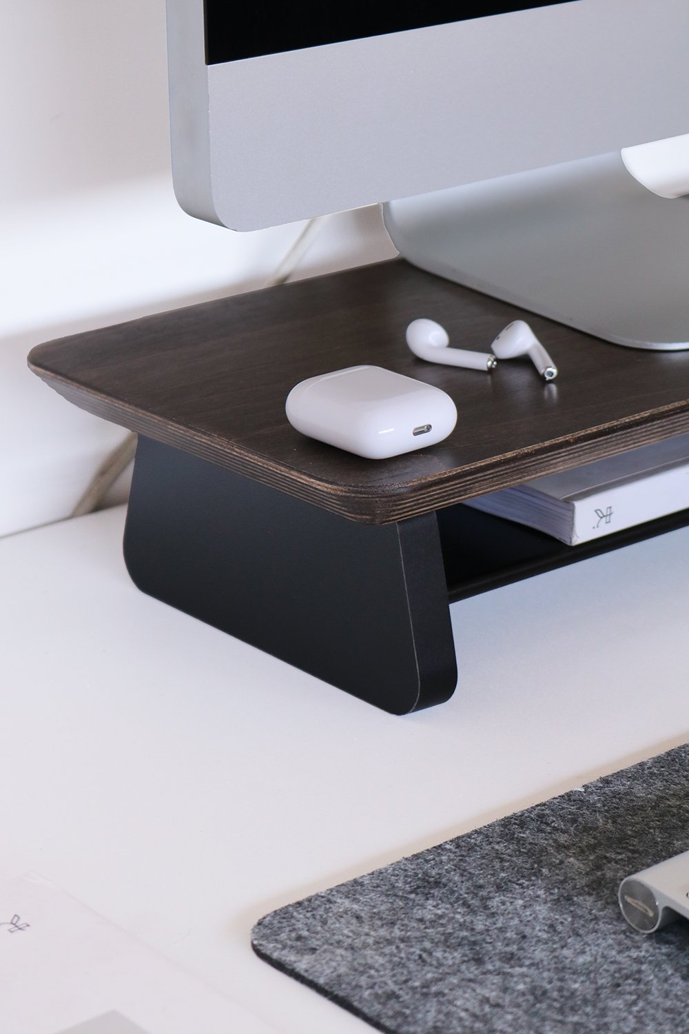 Fagus Wood-Küçük Monitör Standı - Ceviz-Ekran Yükseltici-5-Milagron.com