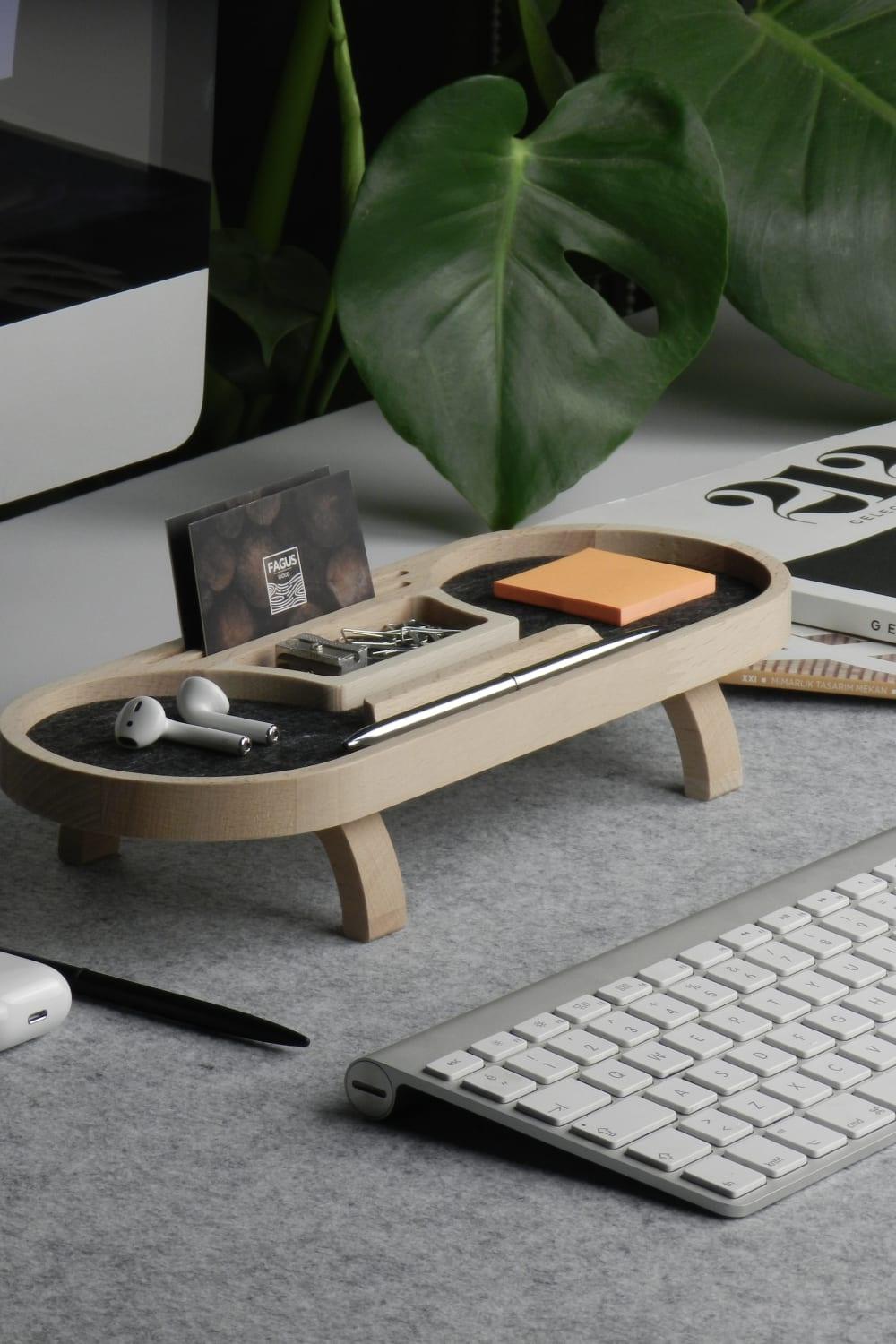 Fagus Wood-Mini Round Masa Düzenleyici (Füme)-Masaüstü Organizer-1-Milagron.com