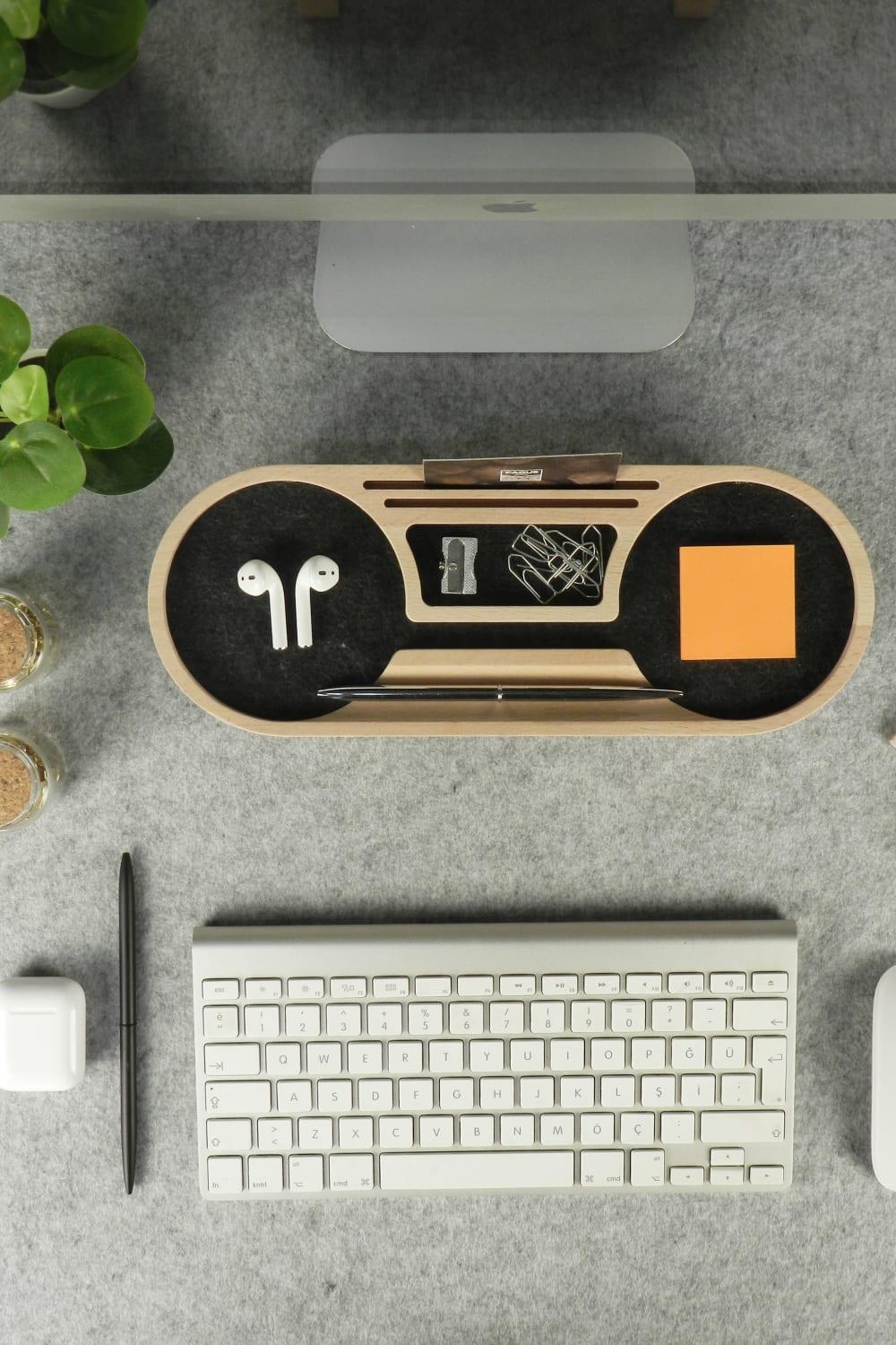 Fagus Wood-Mini Round Masa Düzenleyici (Füme)-Masaüstü Organizer-2-Milagron.com