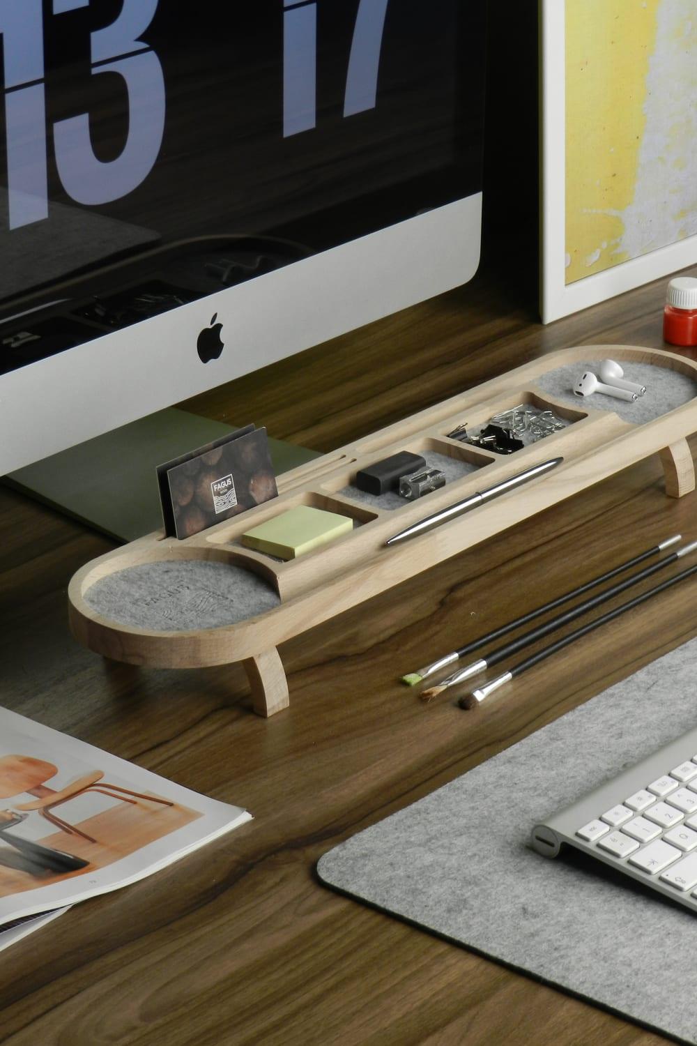 Fagus Wood-Round Masa Düzenleyici (Gri)-Masaüstü Organizer-1-Milagron.com