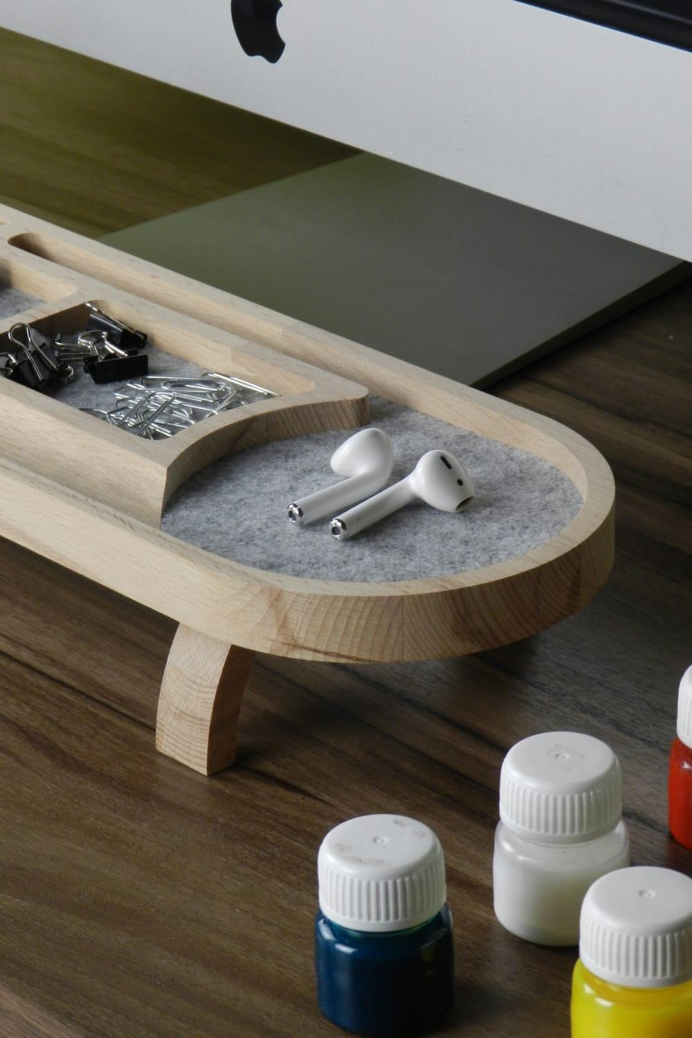 Fagus Wood-Round Masa Düzenleyici (Gri)-Masaüstü Organizer-3-Milagron.com