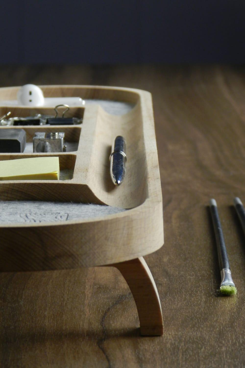 Fagus Wood-Round Masa Düzenleyici (Gri)-Masaüstü Organizer-5-Milagron.com