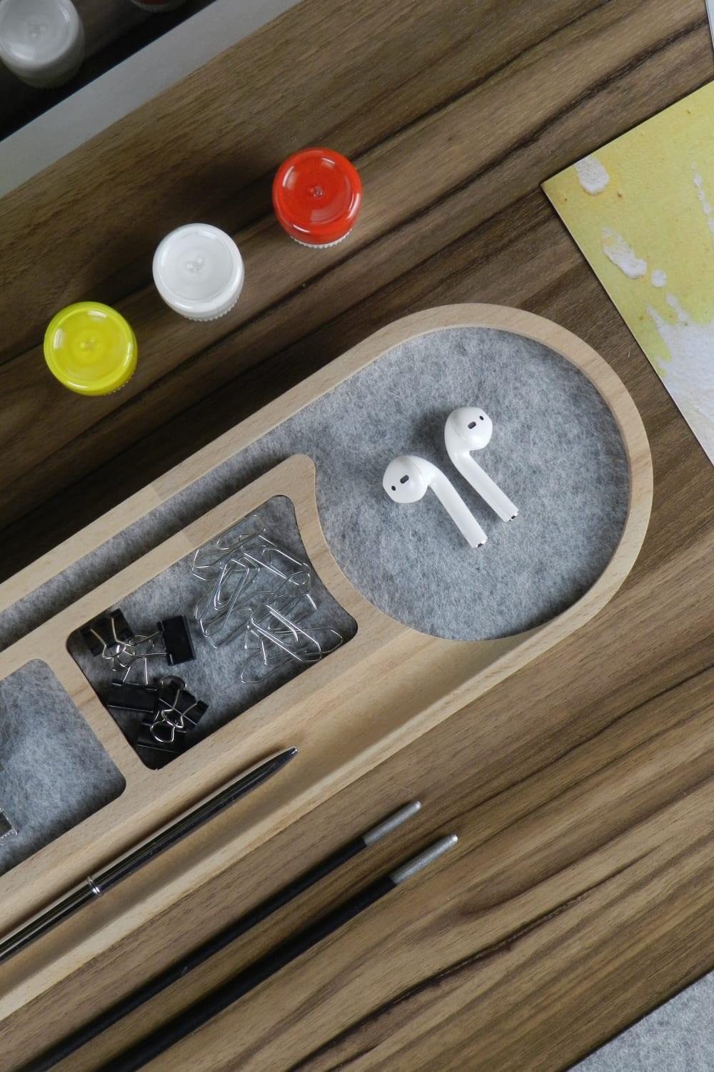 Fagus Wood-Round Masa Düzenleyici (Gri)-Masaüstü Organizer-6-Milagron.com