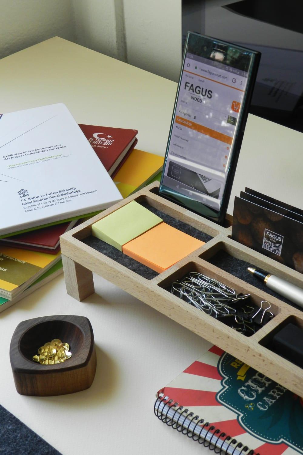 Fagus Wood-Sharpy Masa Düzenleyici (Füme)-Masaüstü Organizer-5-Milagron.com