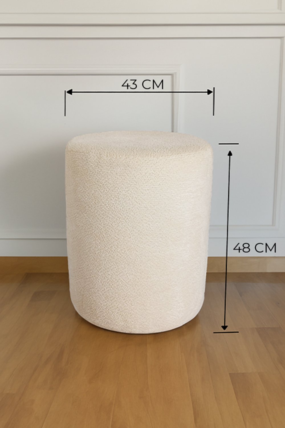 Fagus Wood-Teddy Kumaş Silindir Dekoratif Puf, Kırık Beyaz - 120ledx-Puf-2-Milagron.com