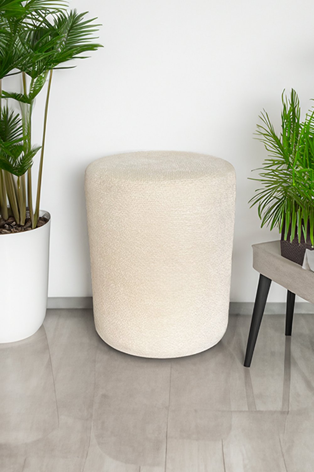 Fagus Wood-Teddy Kumaş Silindir Dekoratif Puf, Kırık Beyaz - 120ledx-Puf-7-Milagron.com