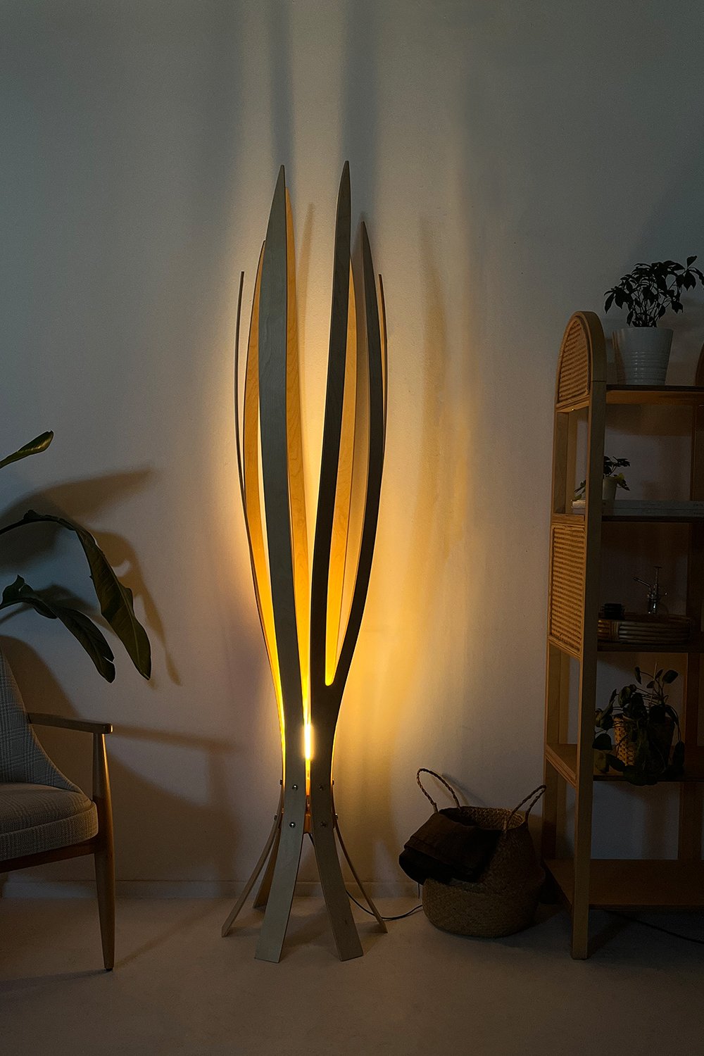 Fagus Wood-''hedra Lambader, İskandinav Tarzı Ahşap Lambader, Dekoratif Yer Lambası, Modern Salon Aydınlatma'' (huş)-Lambader-6-Milagron.com