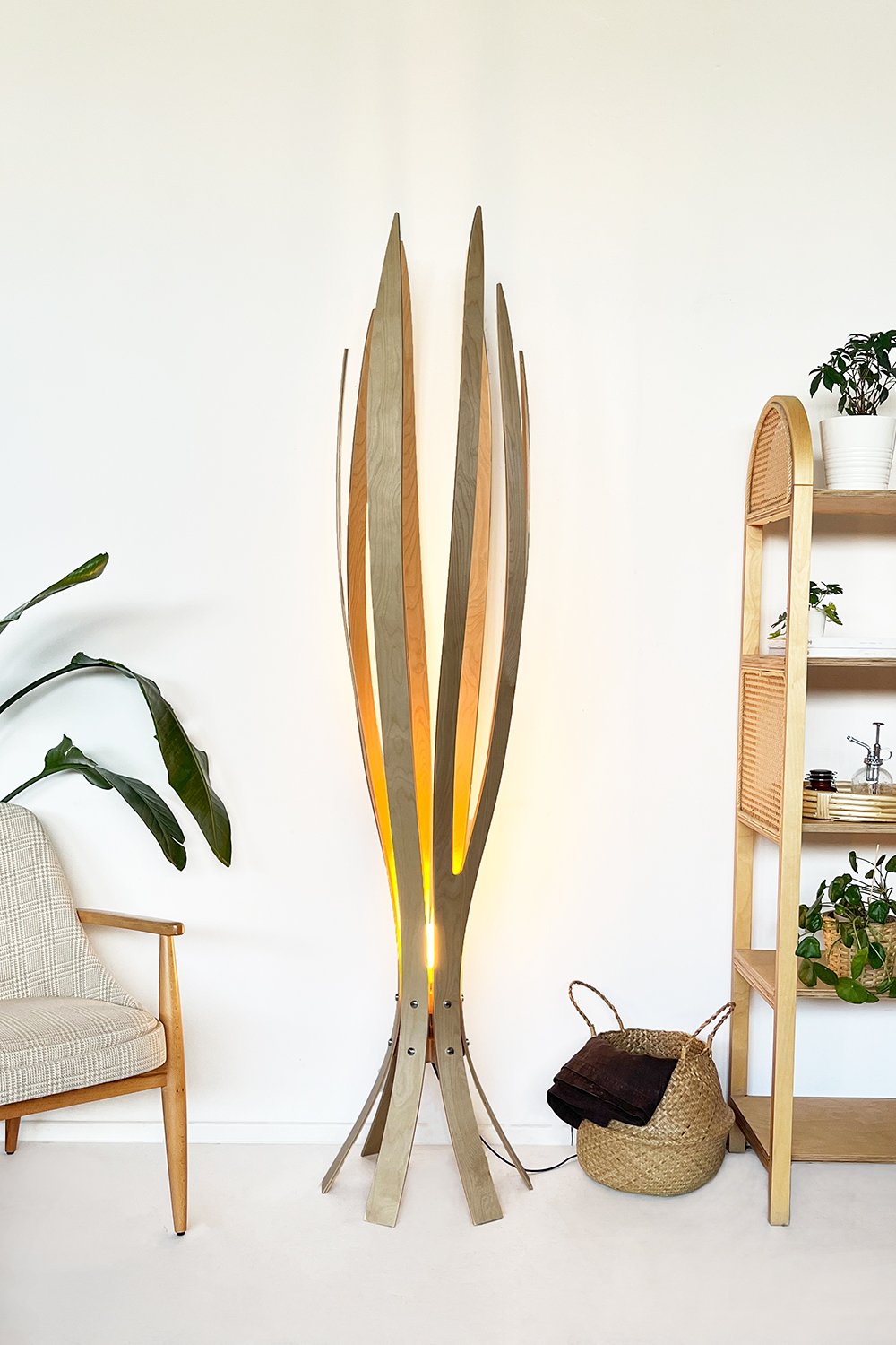 Fagus Wood-''hedra Lambader, İskandinav Tarzı Ahşap Lambader, Dekoratif Yer Lambası, Modern Salon Aydınlatma'' (huş)-Lambader-7-Milagron.com