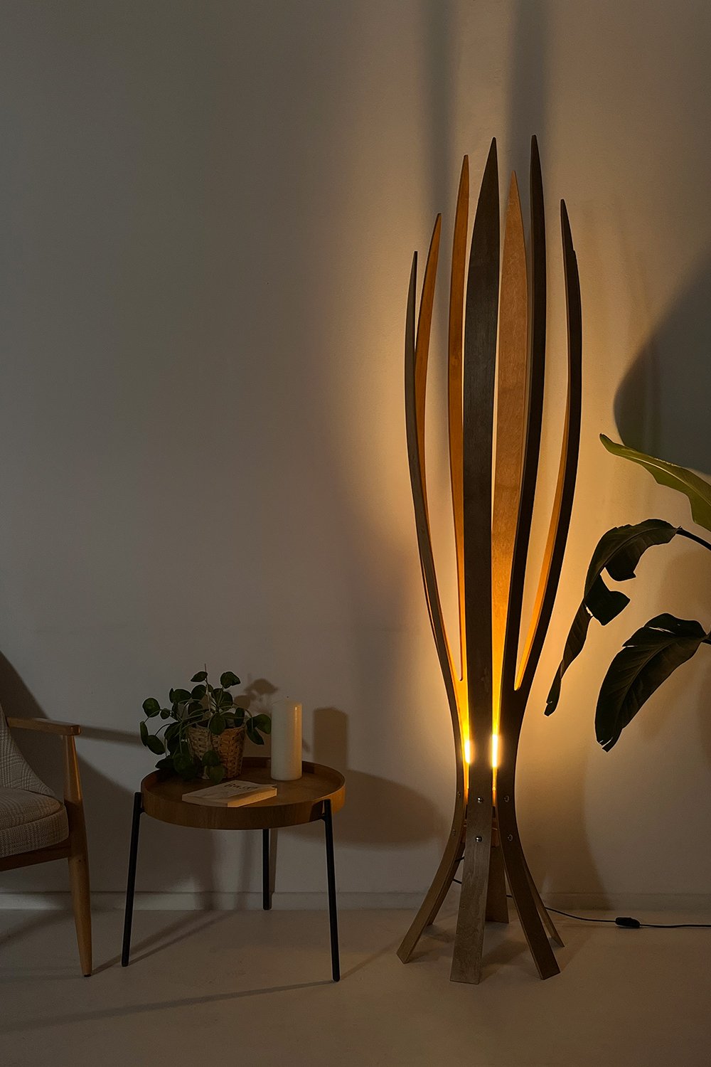 Fagus Wood-''hedra Lambader, İskandinav Tarzı Ahşap Lambader, Dekoratif Yer Lambası, Modern Salon Aydınlatma'' (meşe)-Lambader-6-Milagron.com