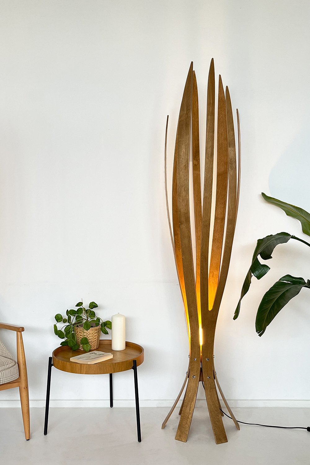 Fagus Wood-''hedra Lambader, İskandinav Tarzı Ahşap Lambader, Dekoratif Yer Lambası, Modern Salon Aydınlatma'' (meşe)-Lambader-7-Milagron.com