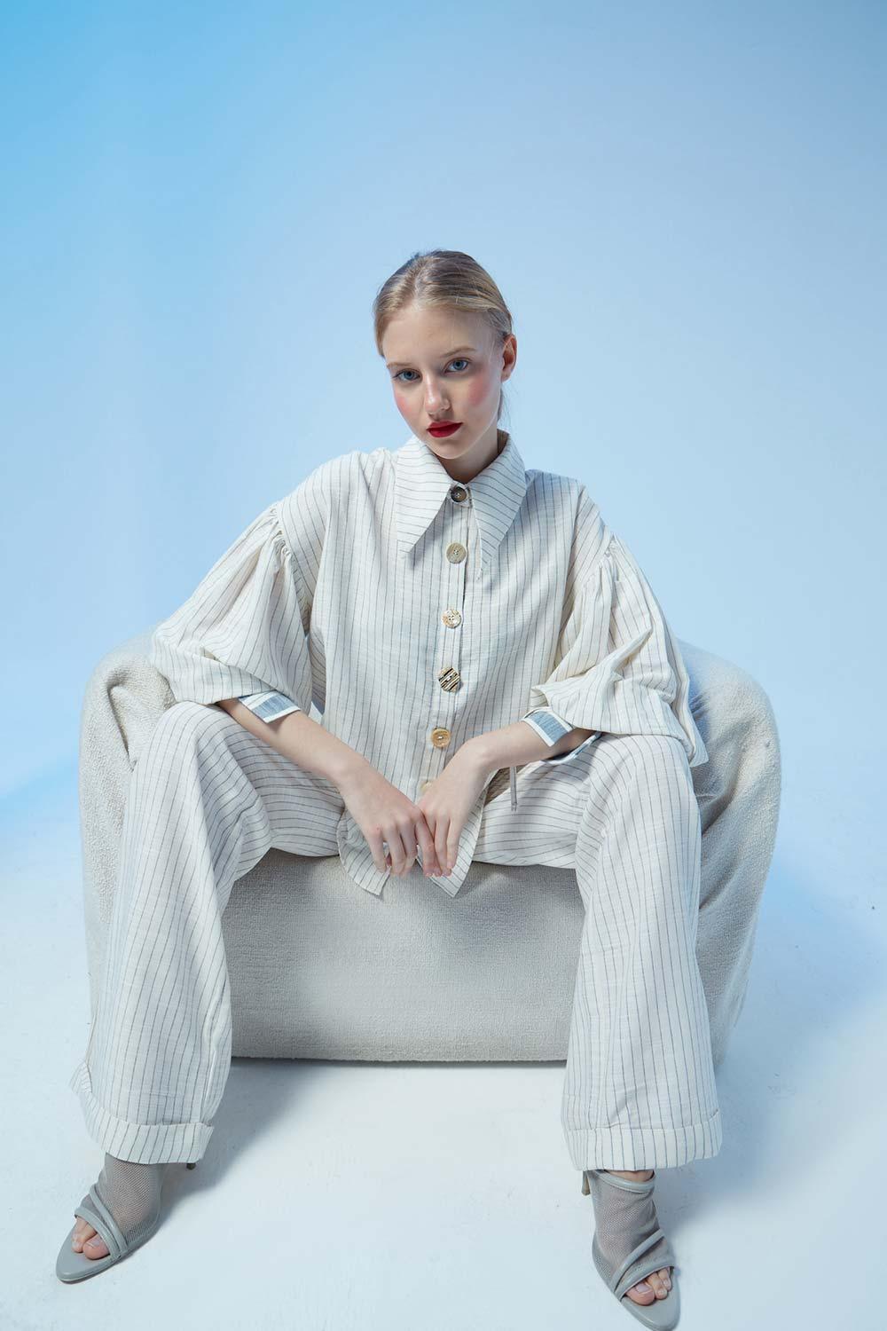 Fèe Muse-Luisa Ekru Çizgili Gömlek-Gömlek-1-Milagron.com