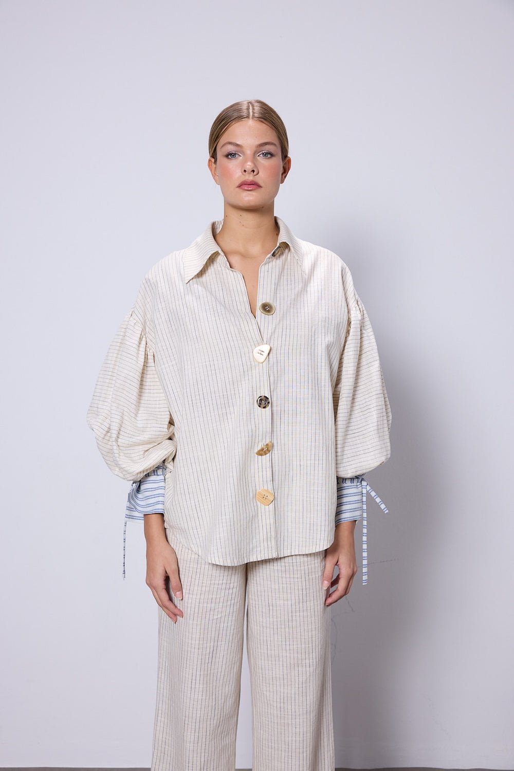 Fèe Muse-Luisa Ekru Çizgili Gömlek-Gömlek-10-Milagron.com