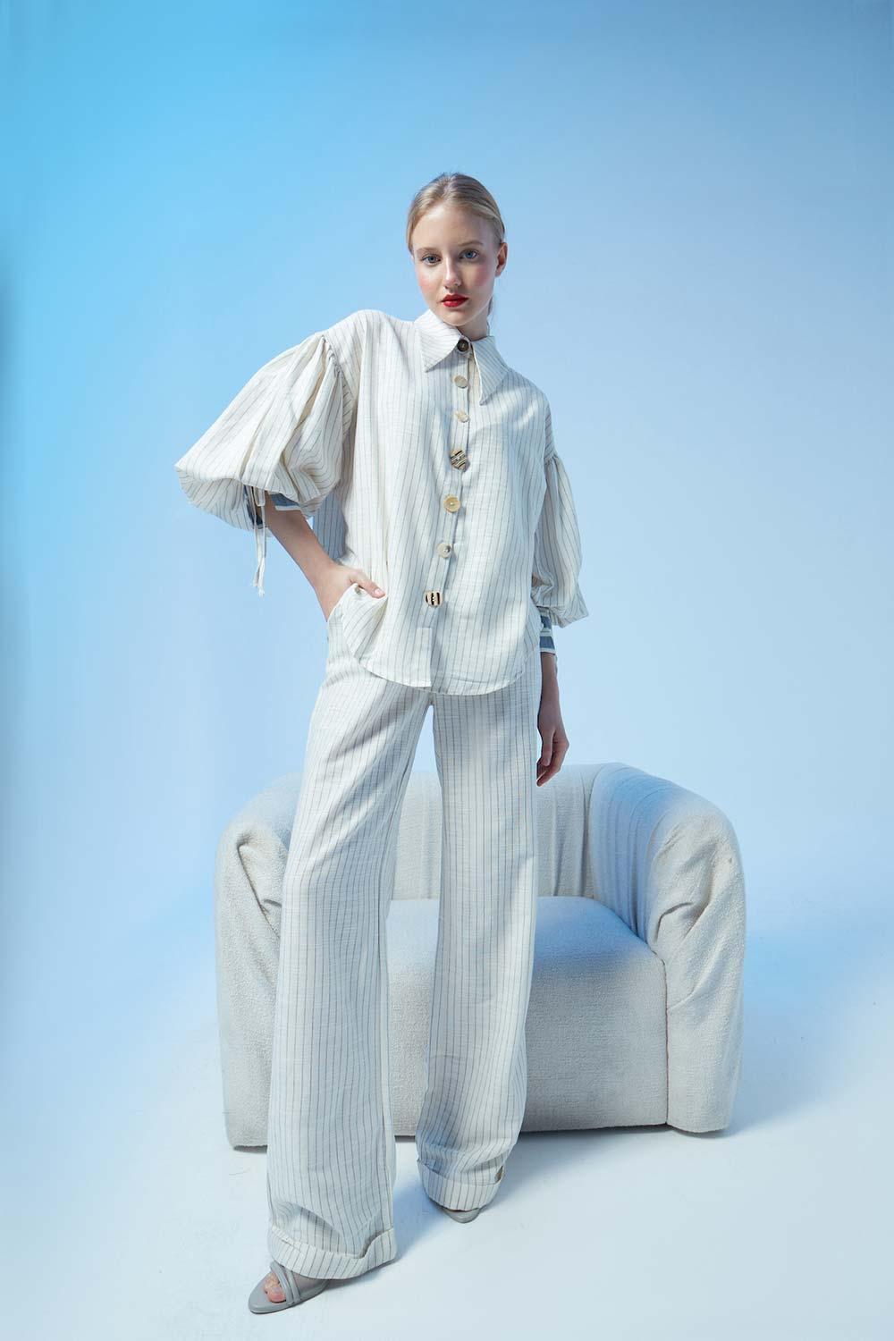 Fèe Muse-Luisa Ekru Çizgili Gömlek-Gömlek-2-Milagron.com