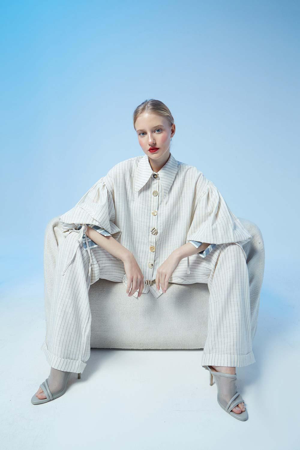 Fèe Muse-Luisa Ekru Çizgili Gömlek-Gömlek-4-Milagron.com