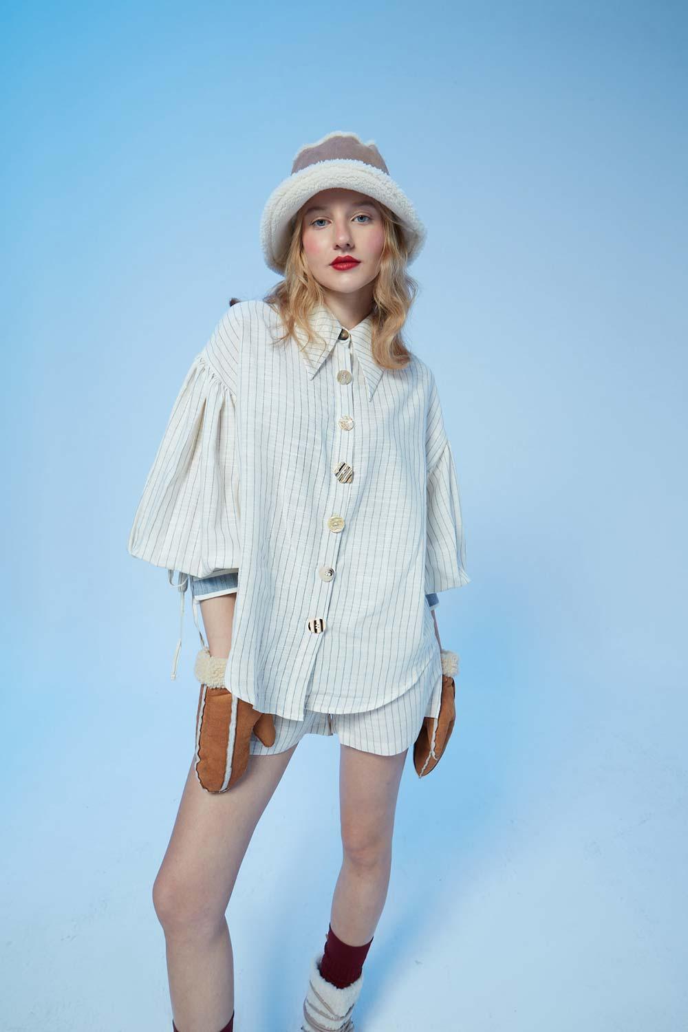 Fèe Muse-Luisa Ekru Çizgili Gömlek-Gömlek-6-Milagron.com