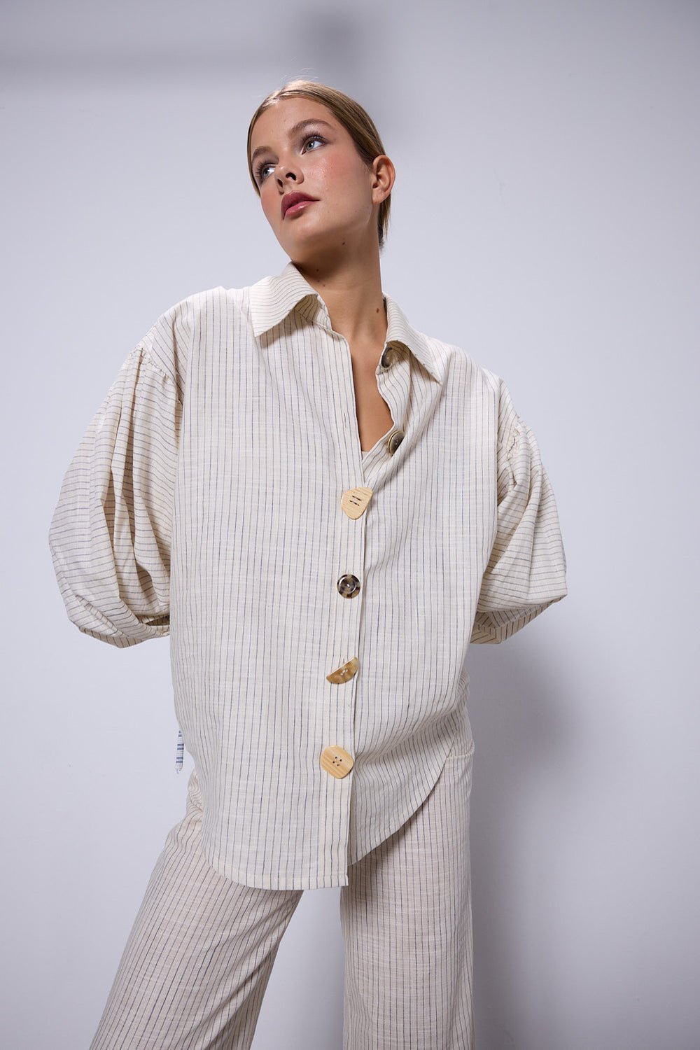 Fèe Muse-Luisa Ekru Çizgili Gömlek-Gömlek-9-Milagron.com