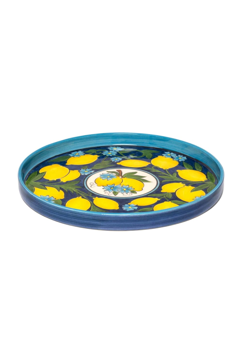 Feeling Good Inside-Amalfi Coast Handmade Seramik Kobalt Yuvarlak Tepsi-Sunum Aksesuarları-2-Milagron.com