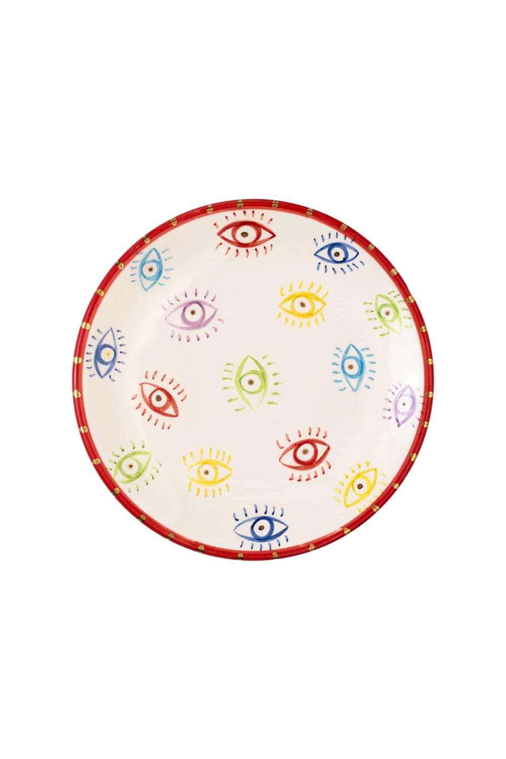 Feeling Good Inside-Colourful Eyes Handmade Ceramic Kırmızı Tatlı Tabağı-Tabak & Kase-1-Milagron.com