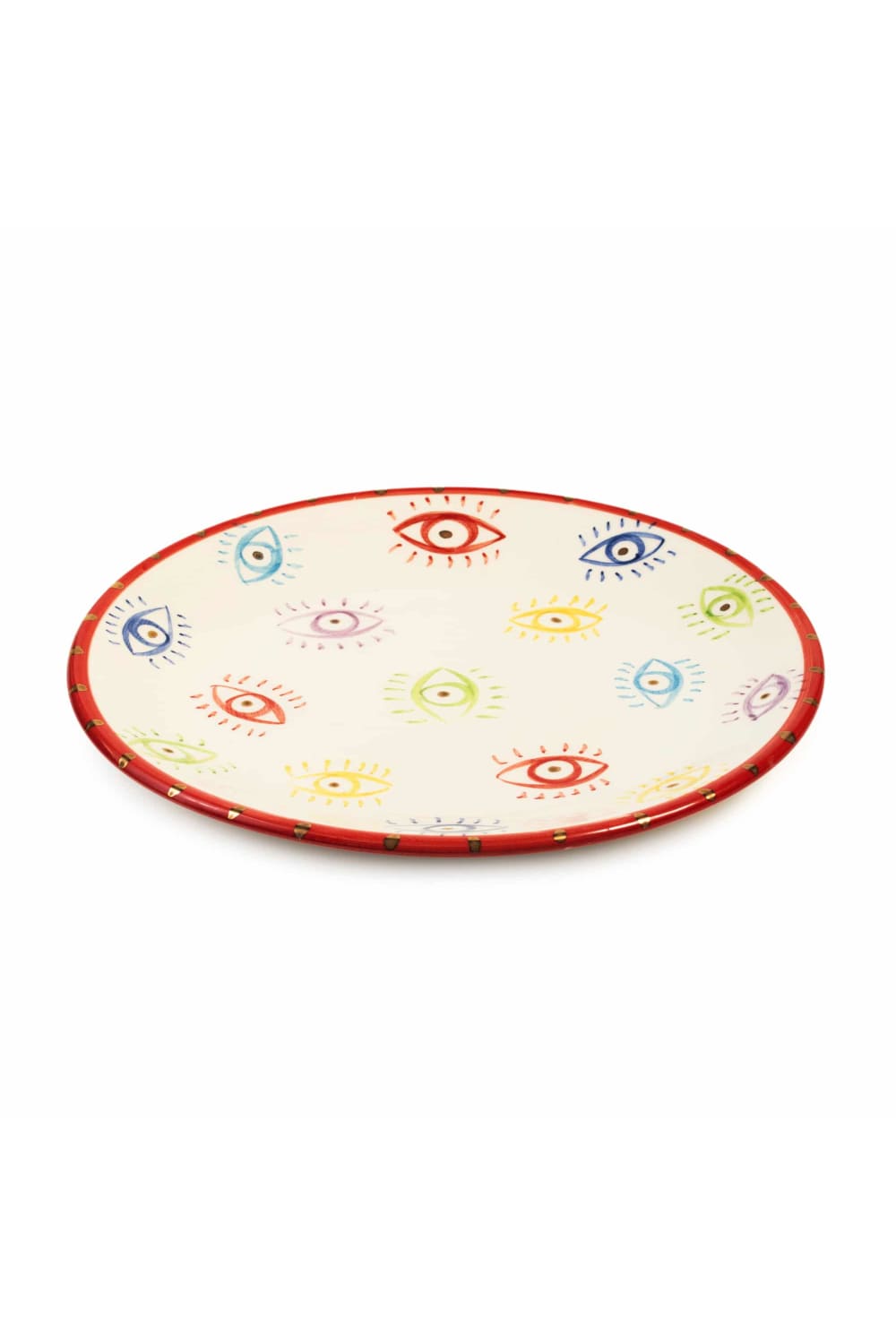 Feeling Good Inside-Colourful Eyes Handmade Ceramic Kırmızı Tatlı Tabağı-Tabak & Kase-2-Milagron.com