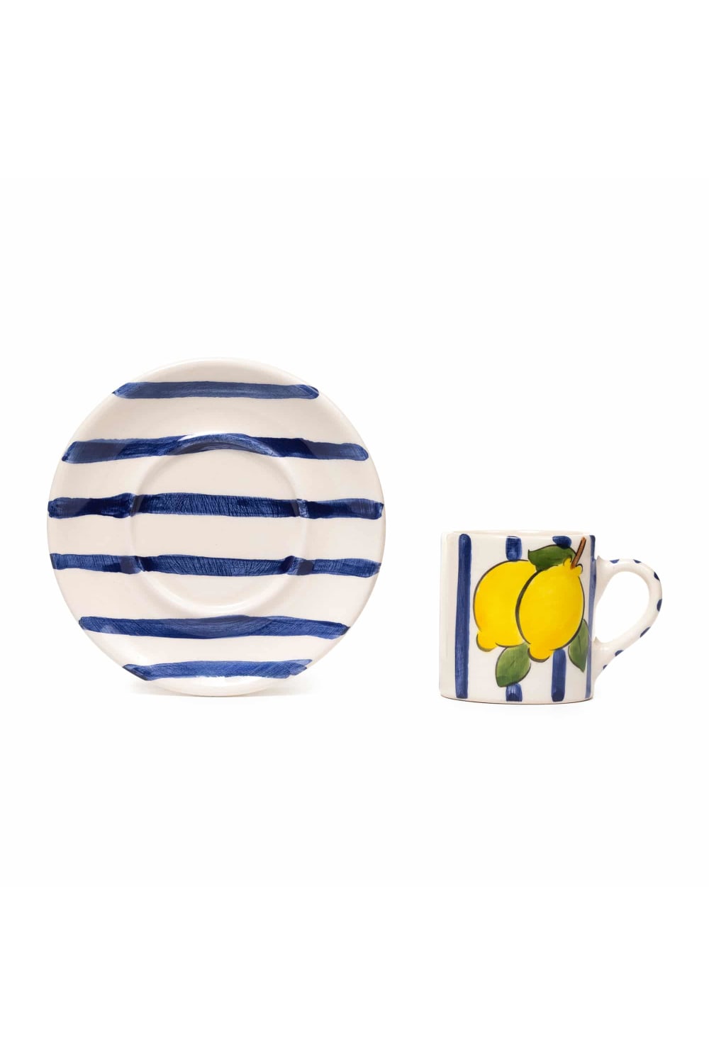 Feeling Good Inside-Dark Blue Lemon Line Handled Coffee Set-Bardak-2-Milagron.com
