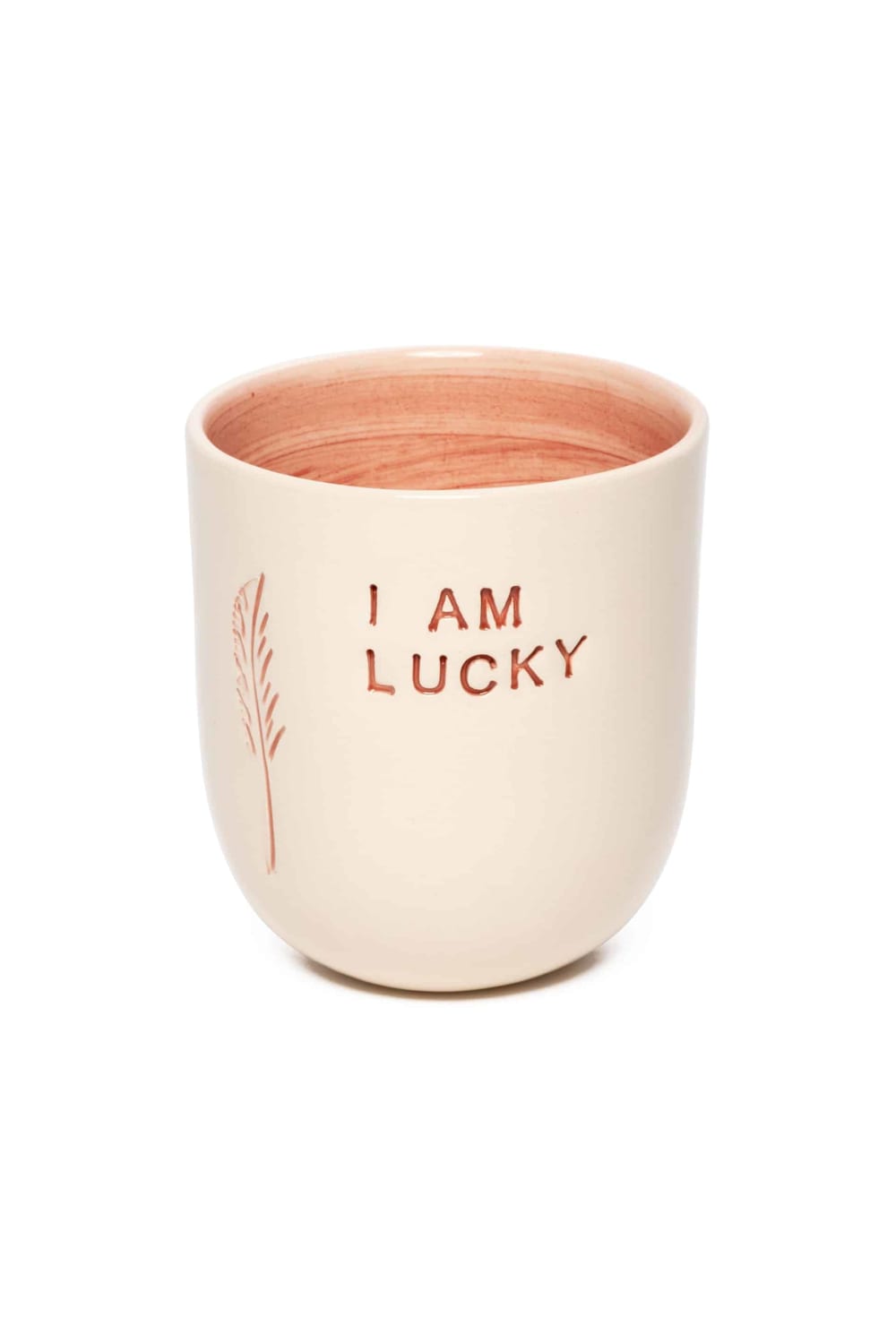 Feeling Good Inside-“ I Am Lucky ” Pink Mood Mug-Bardak-1-Milagron.com