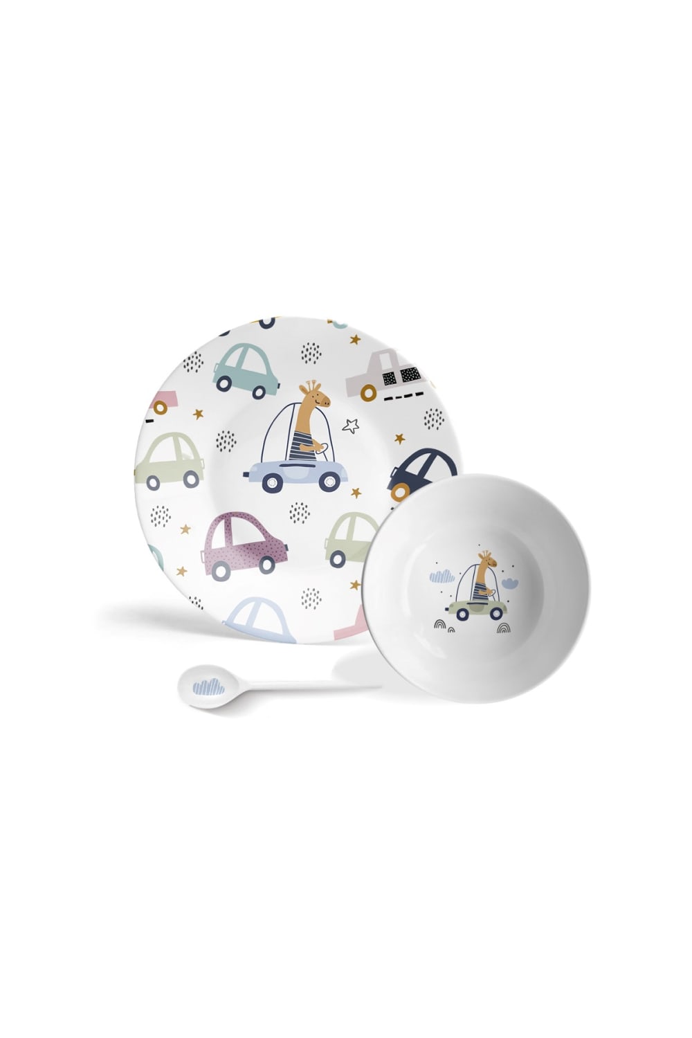 Fern&Co-Kids Collection Funny Cars 3 Parça Yemek Seti-Tabak & Kase-1-Milagron.com
