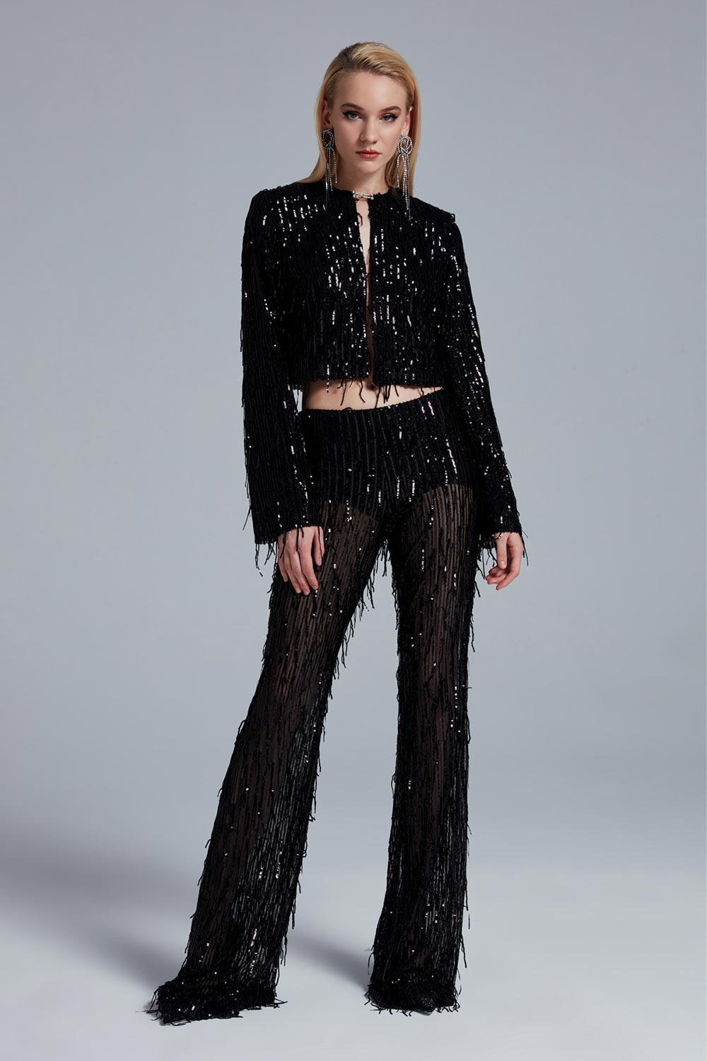 Fickle Hearts-Mazie Saçaklı Payetli Pantolon-Pantolon-1-Milagron.com