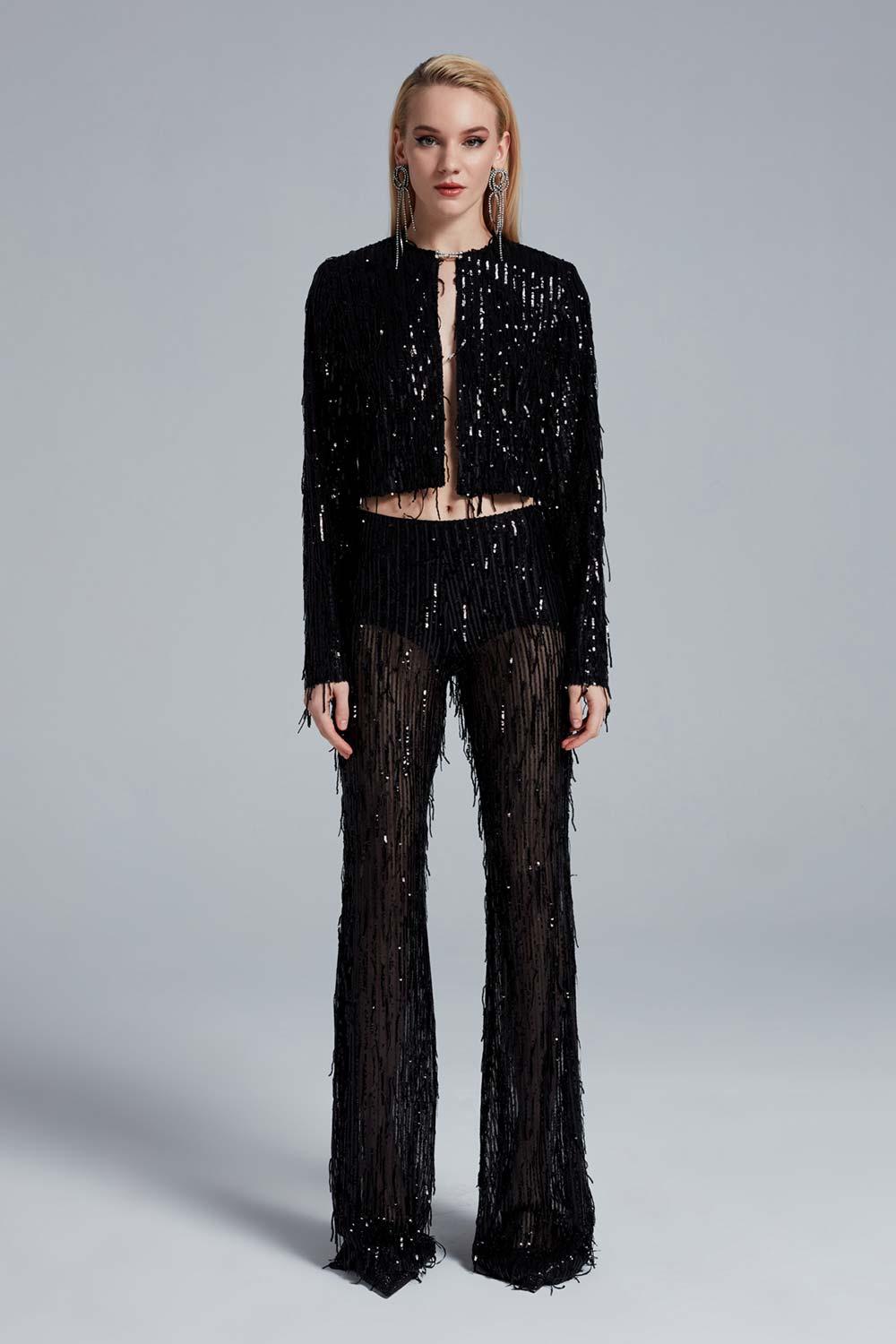 Fickle Hearts-Mazie Saçaklı Payetli Pantolon-Pantolon-4-Milagron.com