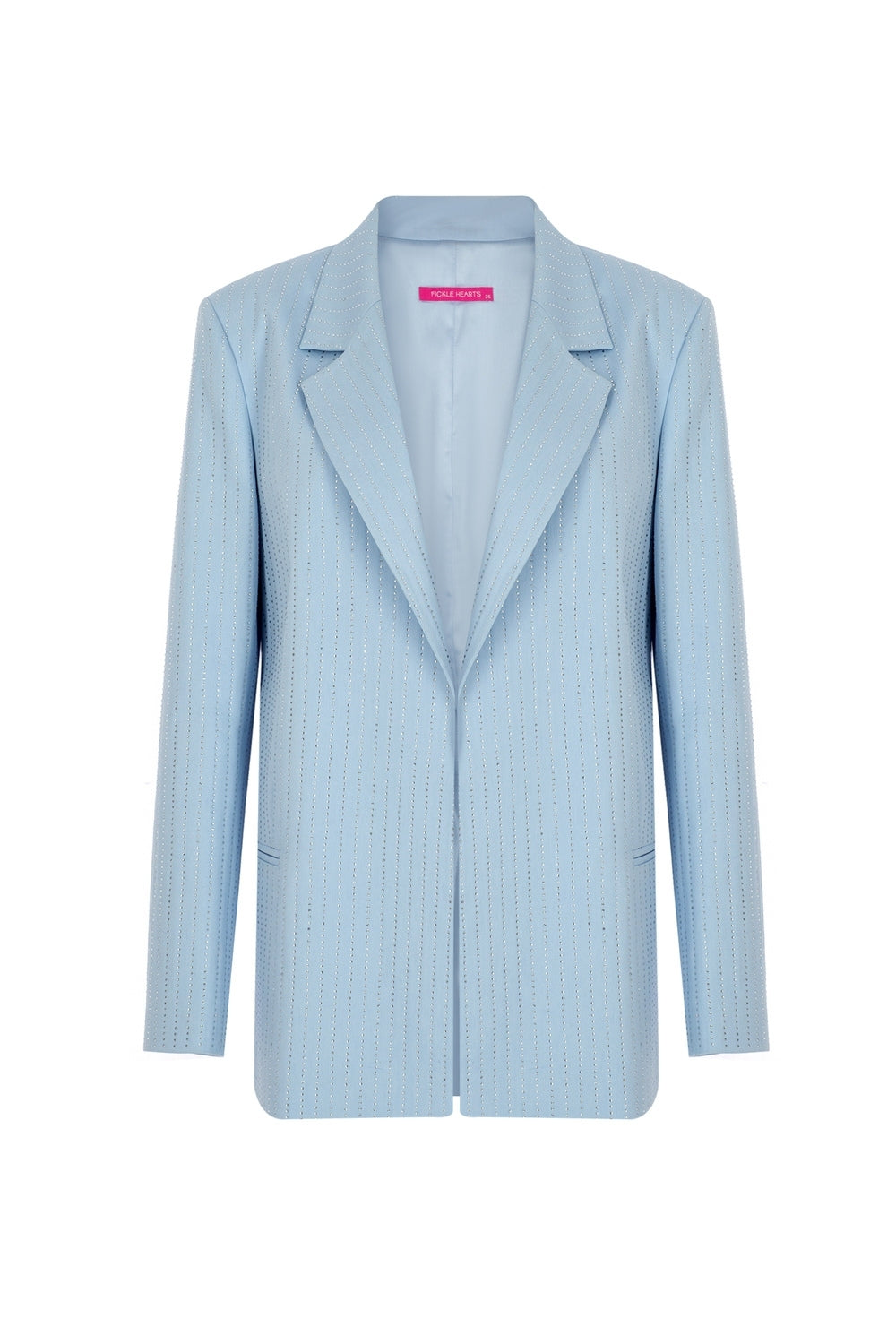 Selin Bebek Mavisi Taş Basklı Gabardin Oversize Blazer - 0