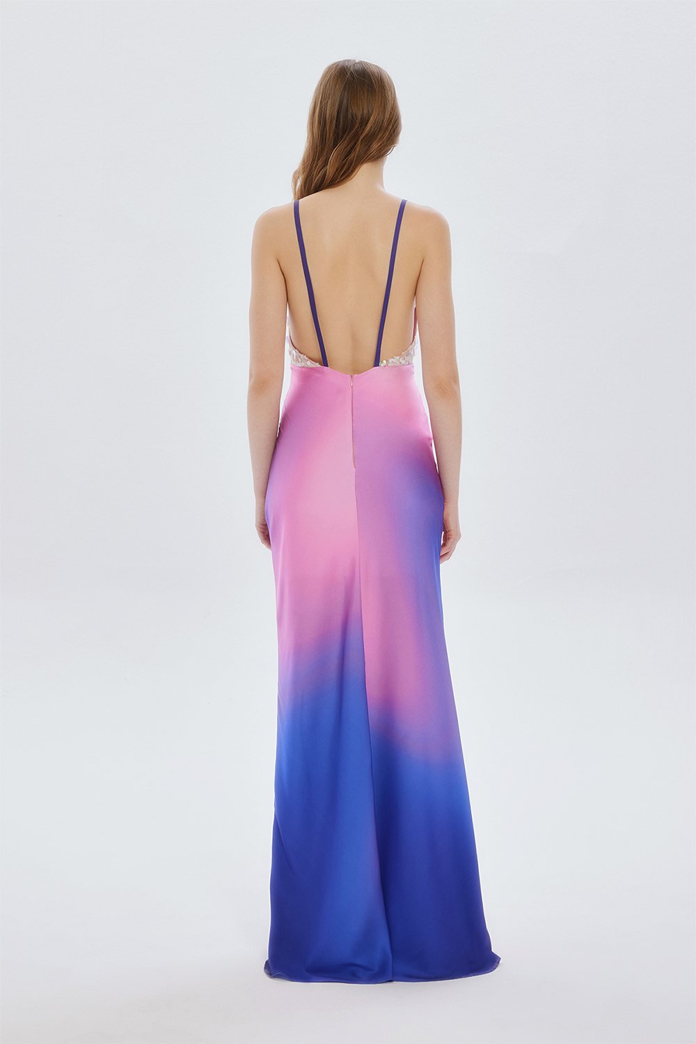 Fickle Hearts-Siren Maxi Saten Yaka Payet Detaylı Degrade Uzun Davet Elbisesi-Elbise-5-Milagron.com