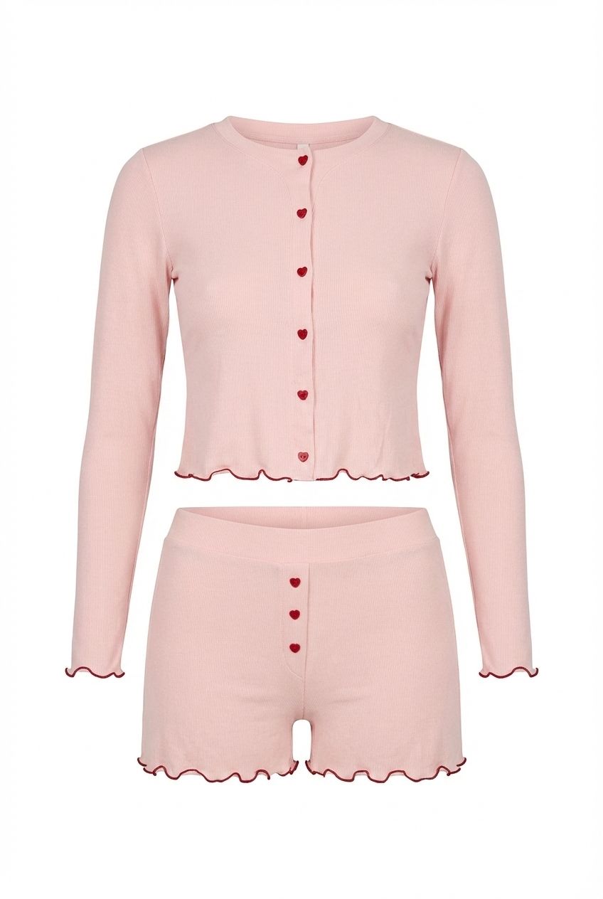 Liquide Amour Heart Shorts Set Pink