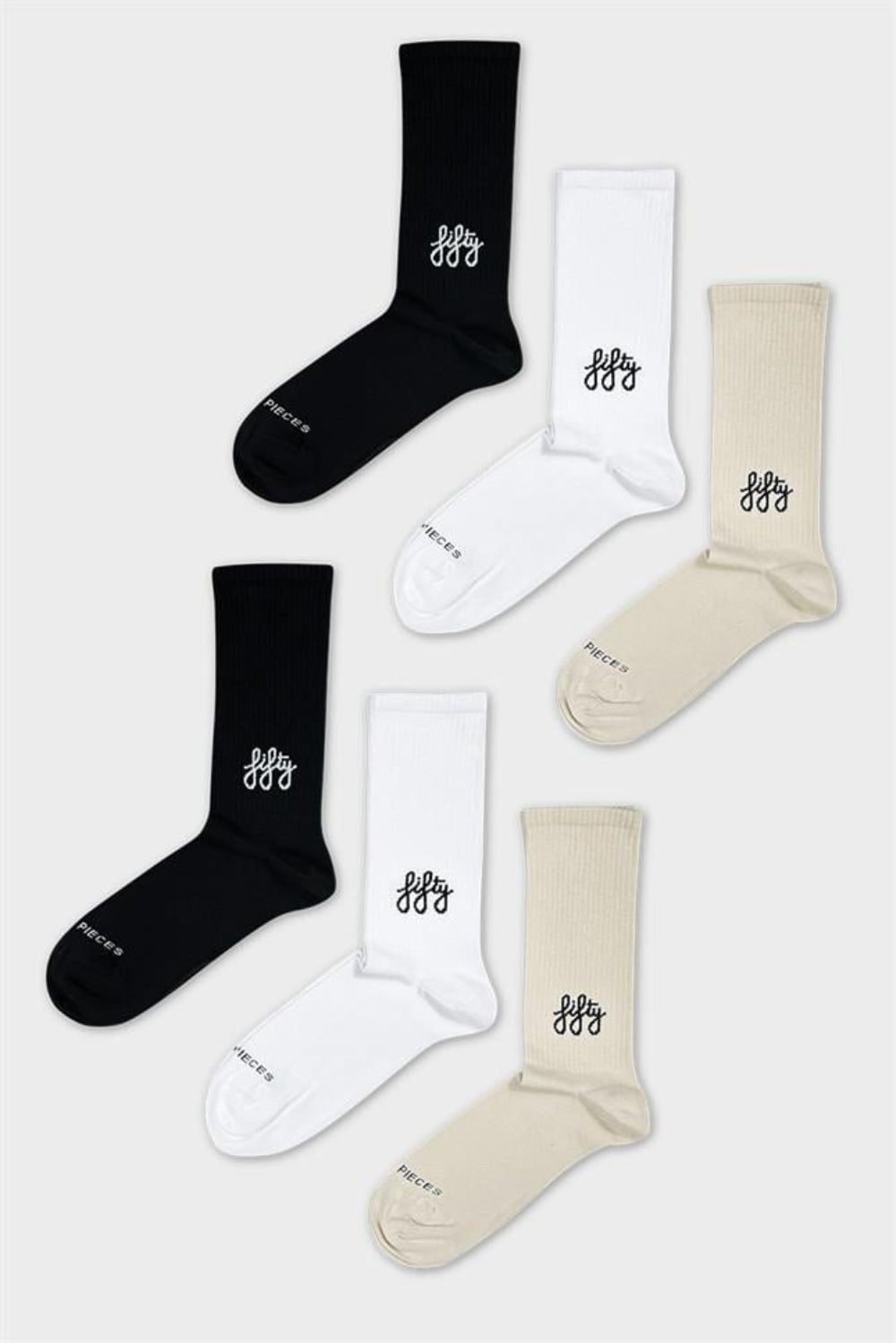 Fifty Pieces-6'lı Beyaz Kum Siyah Favorite Çorap-Çorap-1-Milagron.com