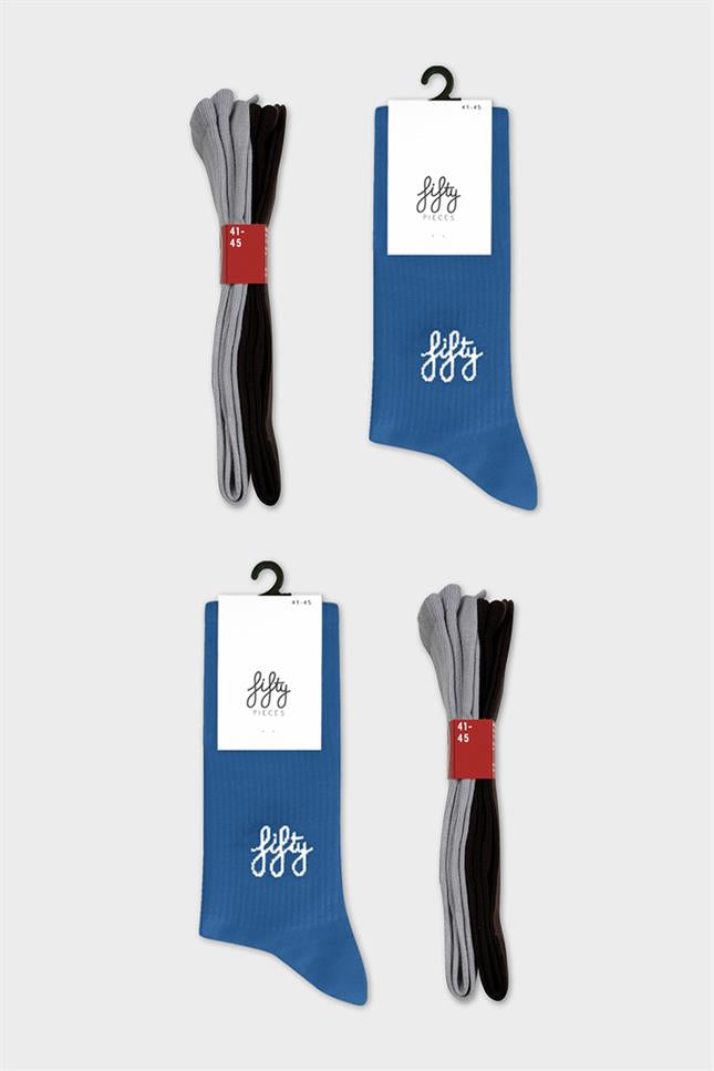 Fifty Pieces-6'lı Kahverengi Gri Koyu Mavi Favorite Çorap-Çorap-2-Milagron.com