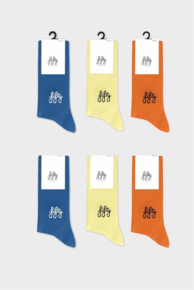 Fifty Pieces-6'lı Koyu Mavi Sarı Turuncu Favorite Çorap-Çorap-1-Milagron.com