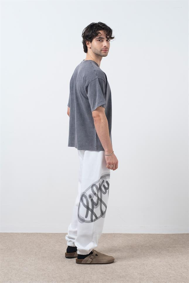 Fifty Pieces-Antrasit Düşük Omuzlu Asit Yıkamalı T-Shirt-T-Shirts-3-Milagron.com