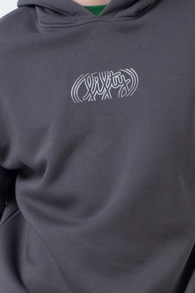 Fifty Pieces-Antrasit Düşük Omuzlu Sırt Baskılı Hoodie-Sweatshirts & Hoodies-5-Milagron.com