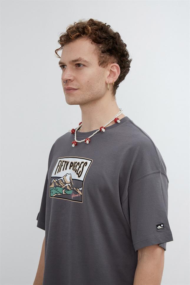 Fifty Pieces-Erkek Antrasit Düşük Omuzlu T Shirt Fifty Pieces-T-shirt-3-Milagron.com