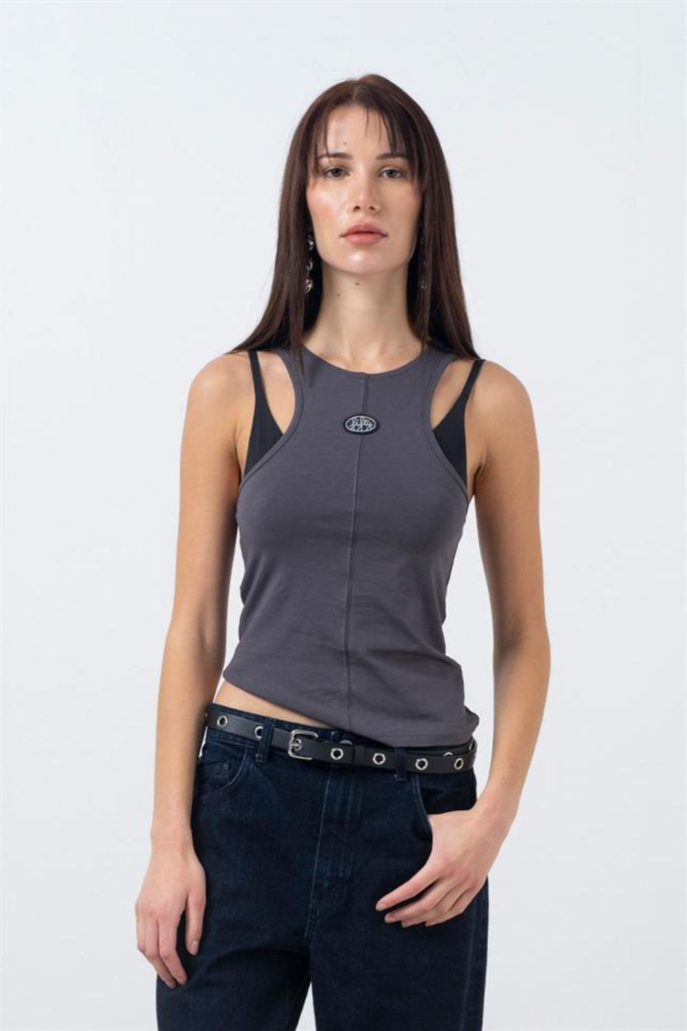 Fifty Pieces-Antrasit Halter Yaka Atlet-Top-1-Milagron.com