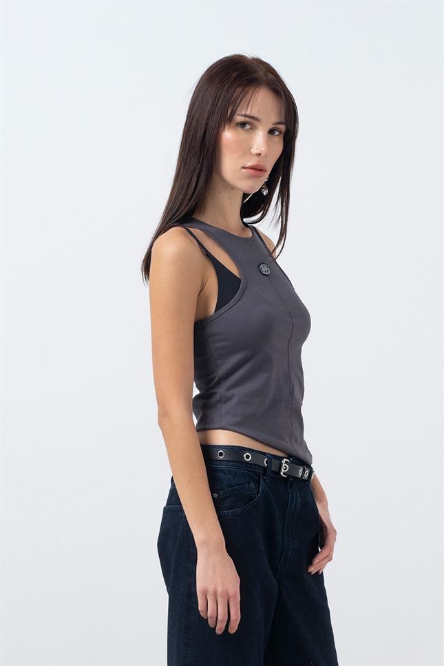 Fifty Pieces-Antrasit Halter Yaka Atlet-Top-3-Milagron.com