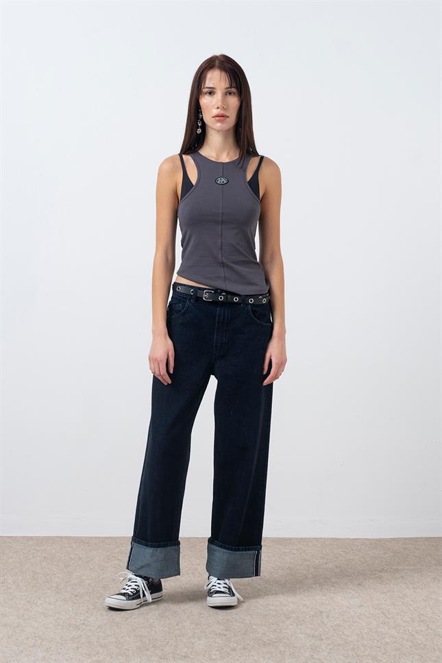 Fifty Pieces-Antrasit Halter Yaka Atlet-Top-4-Milagron.com