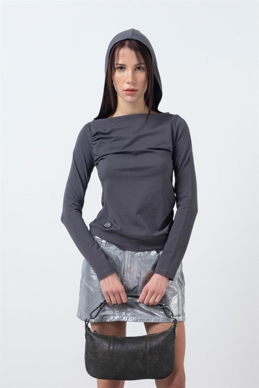 Fifty Pieces-Antrasit Kapüşonlu Uzun Kollu Bluz-T-Shirts-1-Milagron.com